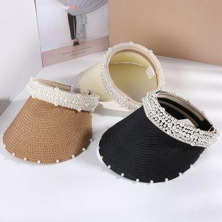 Faux Pearl Woven Visor
