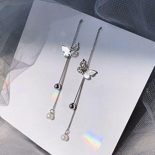 Faux Pearl Alloy Butterfly Dangle Earring 1 Pair - Earrings - One Size