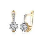 Fashion Elegant Plated Champagne Gold Geometric Round Cubic Zirconia Earrings Golden - One Size