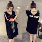 Lettering Cut Out Detailed Elbow Sleeve T-shirt Dress