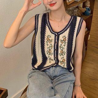 Sleeveless Crochet Flower Cutout Top Vest - One Size
