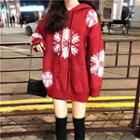 Pattern Hooded Knit Top Red - One Size