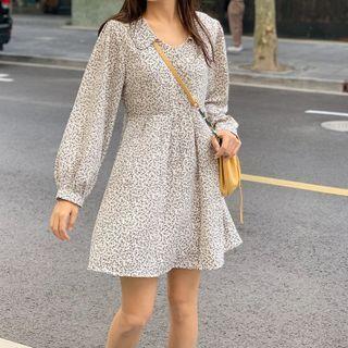 Floral Lapel Dress Black - One Size