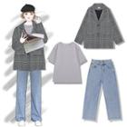 Plaid Blazer / Straight-cut Jeans / Short-sleeve T-shirt