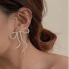 Bow Faux Crystal Dangle Earring 1 Pair - Asymmetric - Gold & Transparent - One Size