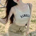 Letter Embroidered Crop Tank Top Almond - One Size