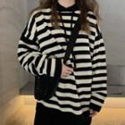 Hooded Oversize Striped Knit Top Stripe - One Size
