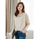 Slit-neckline Loose-fit T-shirt