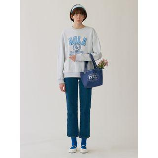 Social Club Stitched Canvas Tote Bag Navy Blue - One Size