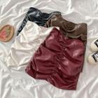 Ruched Faux Leather Mini Fitted Skirt