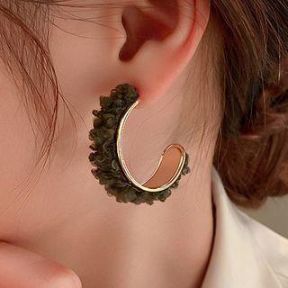 Fleece Hook Earring 1 Pair - Hook Earring - Silver Pin - Green - One Size