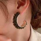 Fleece Hook Earring 1 Pair - Hook Earring - Silver Pin - Green - One Size