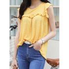 Cap-sleeve Frilled Stripe Top Yellow - One Size