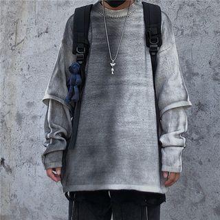 Panel Sleeve Tie-dyed Round Neck Sweater