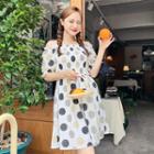 Off-shoulder Polka Dot Flare Dress