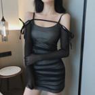 Long-sleeve Cold-shoulder Mesh Mini Dress