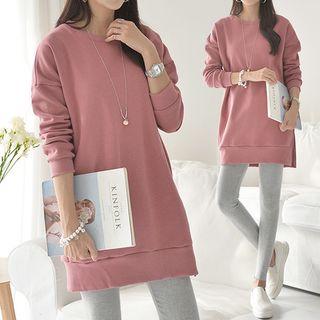 Brushed-fleece Lined Slit-side Long Sweatshirt