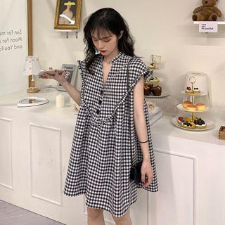 Cap-sleeve Gingham Shift Dress