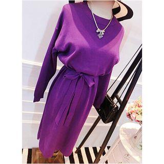 Long-sleeve Tie Waist Knit Dress