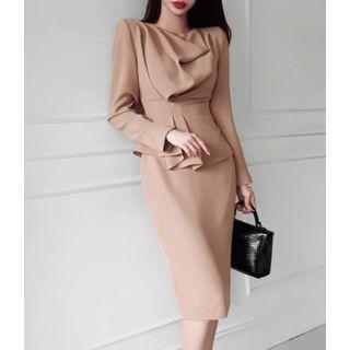 Cowl-neck Peplum-hem H-line Dress