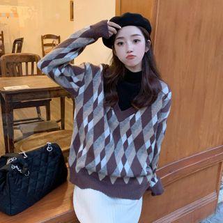 Argyle Mock Two-piece Sweater
