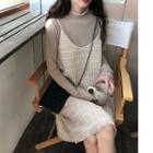 Turtleneck Long-sleeve T-shirt / Plaid Spaghetti Strap Dress