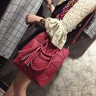 Set: Faux-leather Tasseled Tote + Pouch