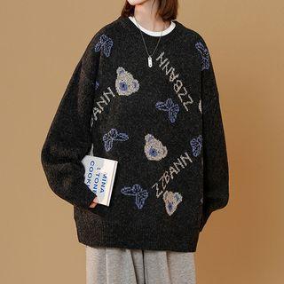 Bear & Lettering Jacquard Sweater