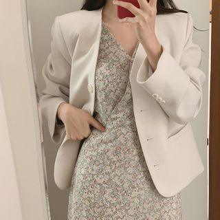 Wrap-front Long Floral Dress Ivory - One Size