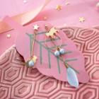 Non-matching Alloy Cat & Feather Dangle Earring 1 Pair - Gold & Blue - One Size