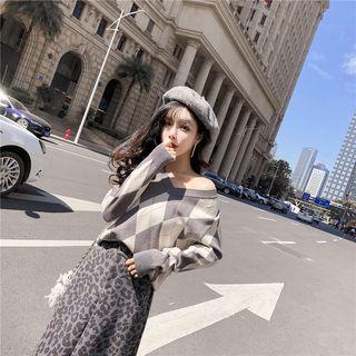 Set: Diamond Check Sweater + Leopard Midi Skirt