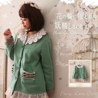 Lace-panel Single-breasted Coat