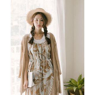 Loose-fit Open-knit Cardigan Beige - One Size