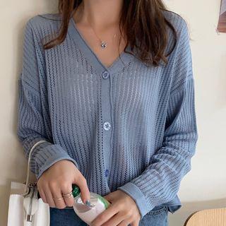 Long-sleeve V-neck Basic Knit Cardigan