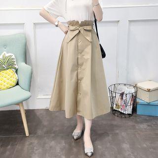 Buttoned High-waist A-line Midi Skirt