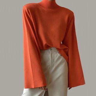 Mock-neck Bell-sleeve Sweater