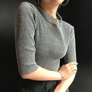 Mock Neck Elbow-sleeve Top