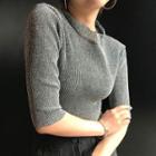 Mock Neck Elbow-sleeve Top