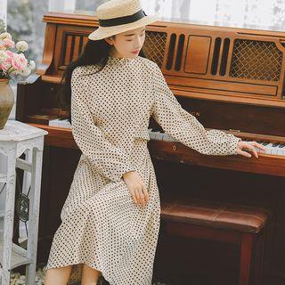 Long-sleeve Corduroy Dotted Midi Dress