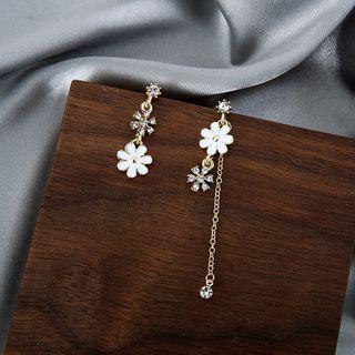 Rhinestone Flower Non-matching Dangle Earring 1 Pair - Earrings - 925 Silver - One Size
