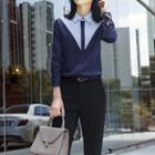 Long-sleeve Color Block Chiffon Shirt / Mini Skirt / Dress Pants