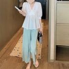 V-neck Short-sleeve Top / Wide-leg Shorts