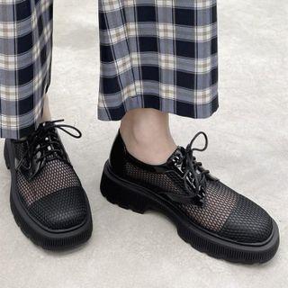 Genuine Leather Mesh Lace-up Shoes