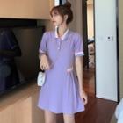 Short-sleeve Mini A-line Polo Dress Purple - One Size