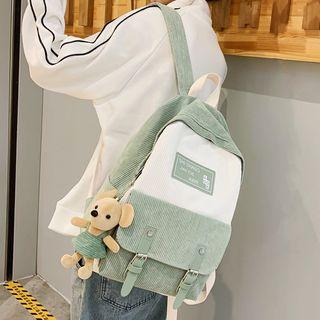 Mice Charm Two-tone Corduroy Backpack