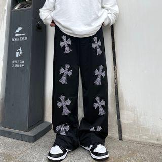 Cross Pattern Loose Fit Pants