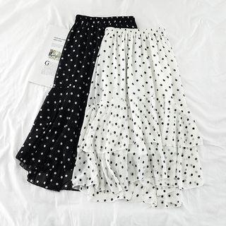 Ruffled Polka Dot Chiffon A-line Midi Skirt