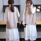 Long-sleeve Lace Midi Dress / Knit Vest / Sweater / Set