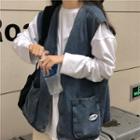 Single-breasted Denim Vest Denim Blue - One Size