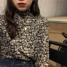 Floral Mock Turtleneck Long-sleeve T-shirt As Shown In Figure - One Size
